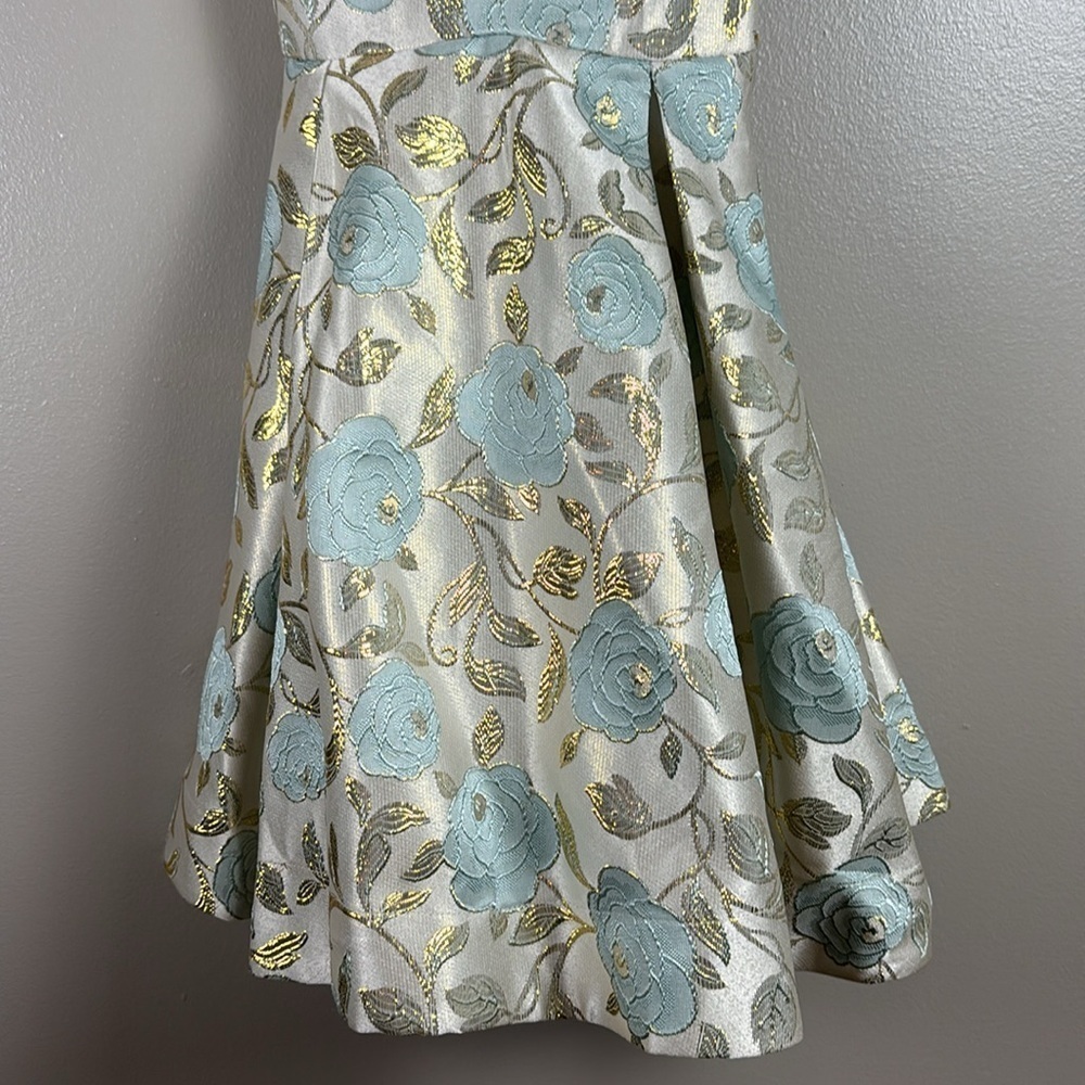 Windsor Women’s Kentucky Derby Blue Floral Dress Spaghetti Straps Gold Accents - Picture 3 of 9